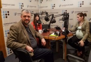 Andrew Kritovich prepares to speak on Ukrainian radio