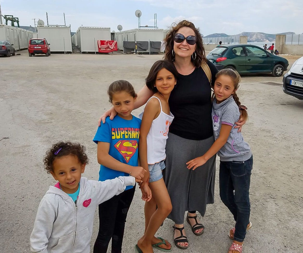 Beth Farmer at refugee camp in Greece
