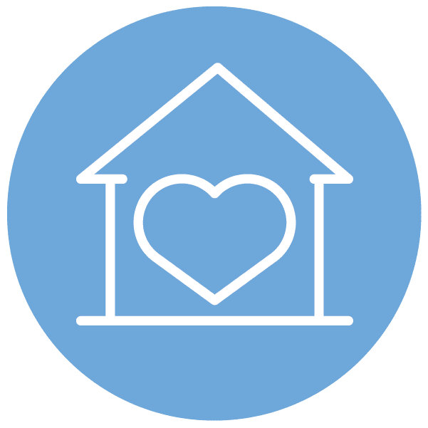 This is the icon to symbolize "host family" within the Safe Families for Children Treasure Valley program. It is a line drawing of the outline of a house with a heart shape inside