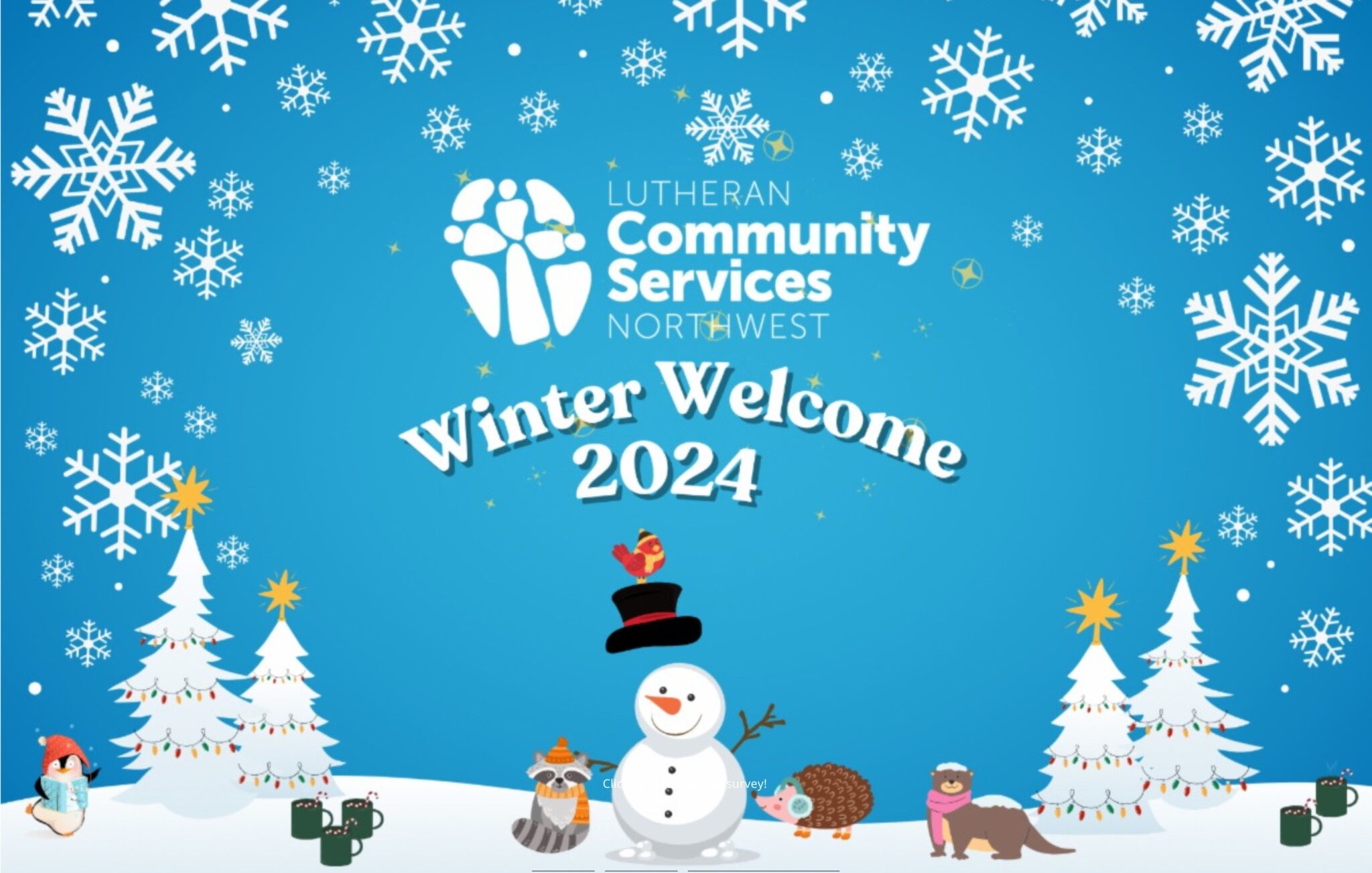 Decorative image of snowscape with LCSNW logo and the headline Winter Welcome 2024.